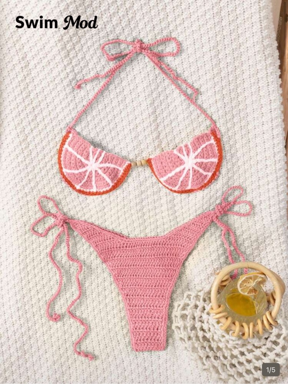 SHEIN Grapefruit Crochet Tie Bikini Set XL/12